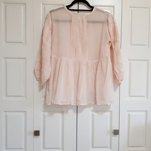 Beyond Vintage Cotton Silk Pink Peasant Blouse Sm - Picture 4 of 6